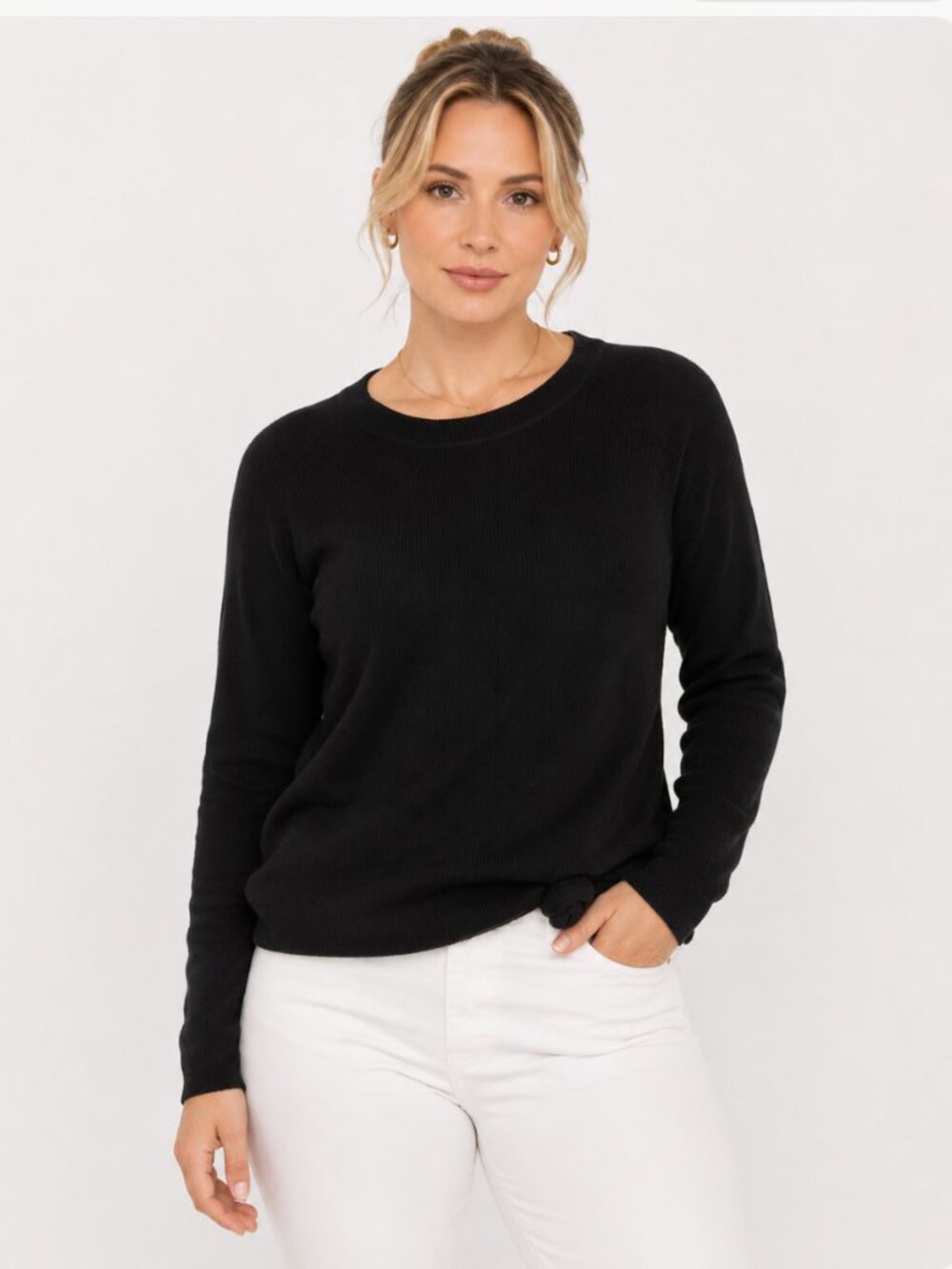 Madewell Elwood Knot Front Long Sleeve Top in black ribbed L - XL